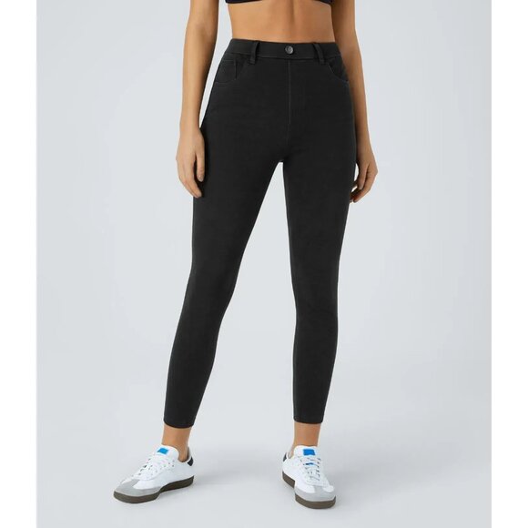 Halara Flex High Waisted Pockets Denim Work Leggings Black XS - Picture 1 of 2